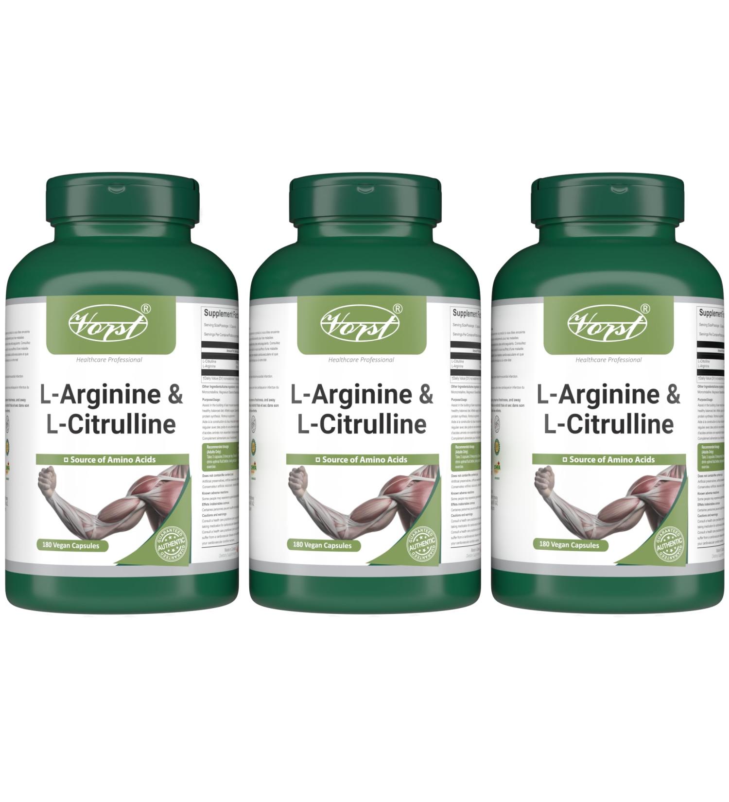 VORST L-Arginine & L-Citrulline Supplement 3 x 180 Vegan Capsules | Muscle Protein Synthesis | Amino Acids Complex | Max Strength | 3 Bottles - Buy Online on SooperMarket.com