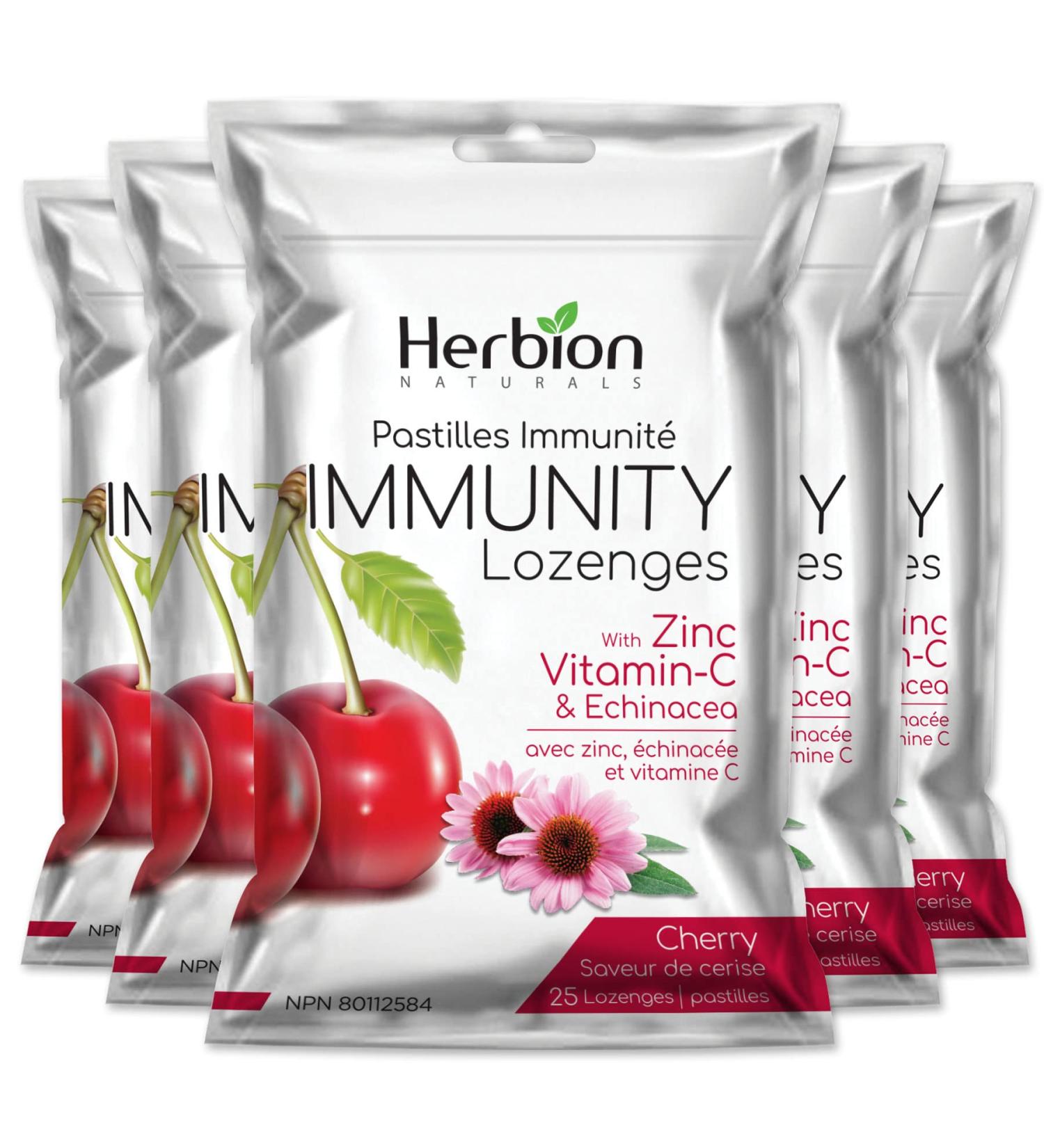 Herbion Naturals Immunity Lozenges - Zinc Vitamin-C & Echinacea - 5 Packs 25ct Each - Delicious Cherry Flavor - For Adults & Kids 6+ - Buy Online on SooperMarket.com
