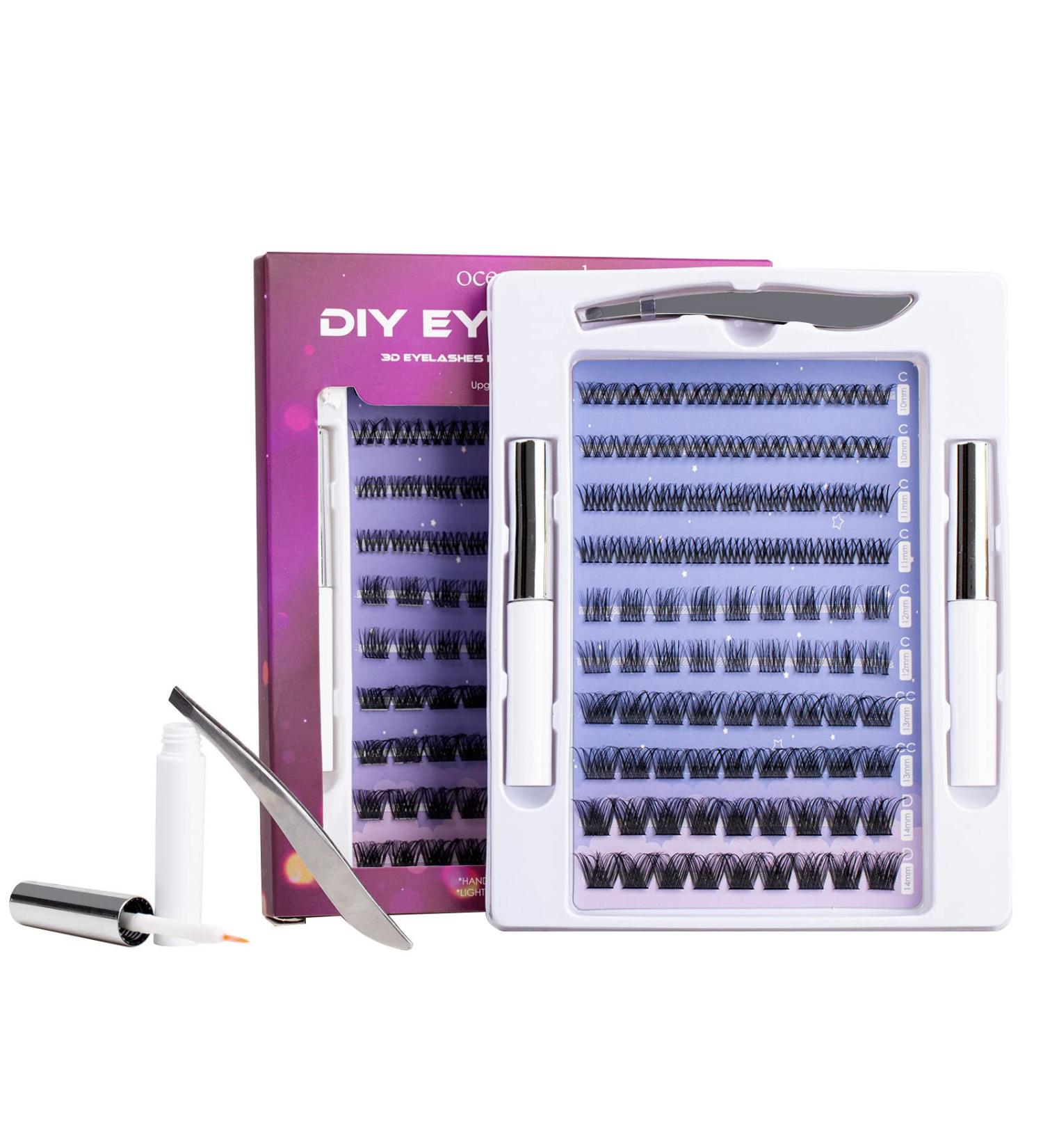 90 Pcs Reusable DIY False Eyelashes Kit with 5 Style Cluster Lashes - Natural Russian Lashes Extensions - Clear Glue Included - 10-14mm Individual Lashes in C CC D Curl - Buy Online on SooperMarket.com