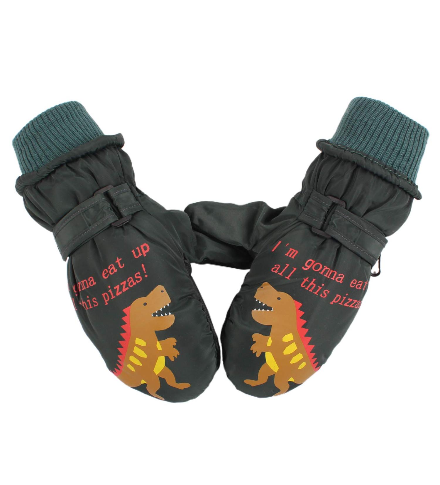 XIAOHAWANG Kids Ski Gloves - Waterproof Dinosaur Mittens for Boys & Girls 2-8 Years - Blackish Green - Buy Online on SooperMarket.com