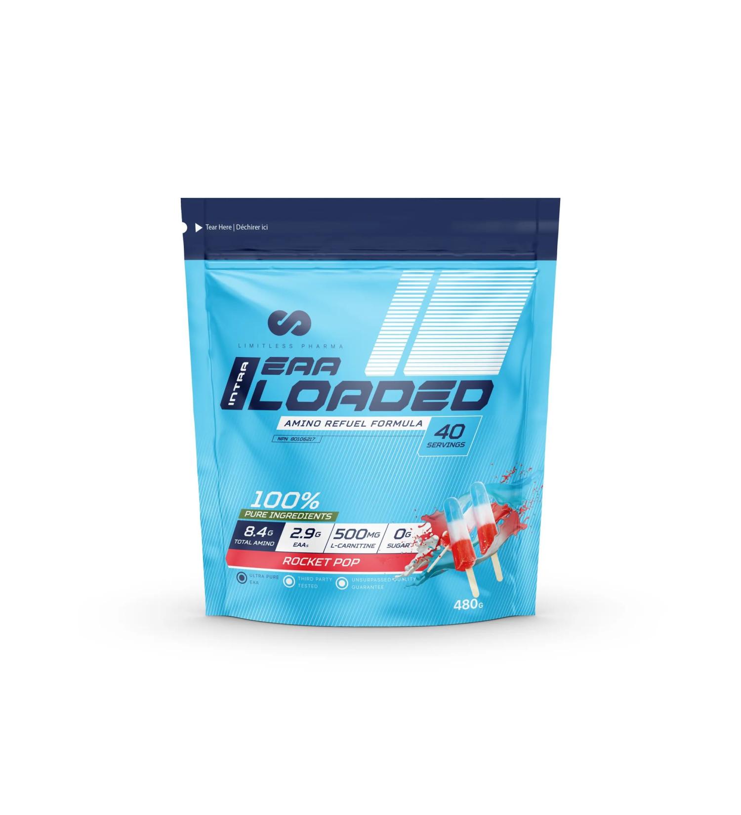 Limitless Pharma EAA Loaded | Intra Workout Essential Amino Acid Supplement | EAAs BCAAs L-Carnitine Electrolytes Sugar Free | Post Workout Muscle Recovery Energy Hydration | 40 Servings (Rocket Pop) - Buy Online on SooperMarket.com