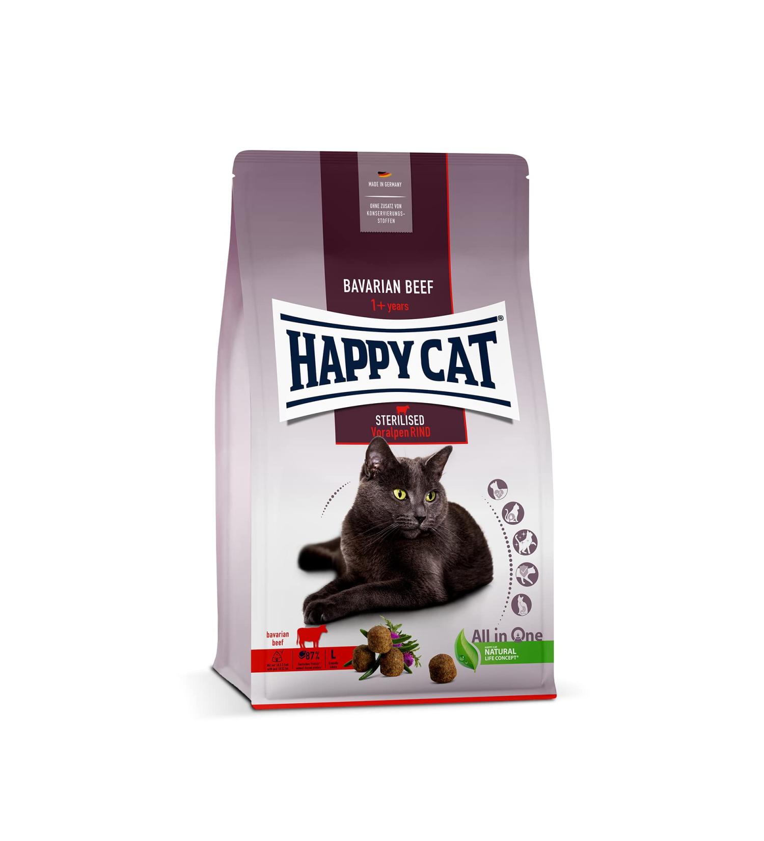 Happy Cat 70573 Sterilized Adult Dry Food - Pre-Alps Beef for Sterilized Cats - 300g Pack - Buy Online on SooperMarket.com