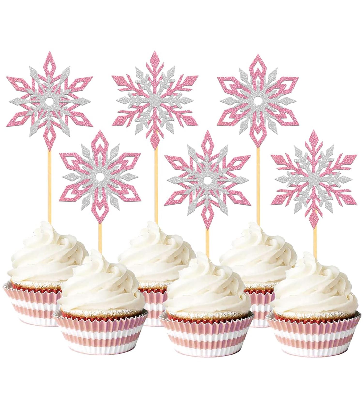 Pack of 24 Glitter Snowflakes Cupcake Toppers (Mix Pink) - Buy Online on SooperMarket.com