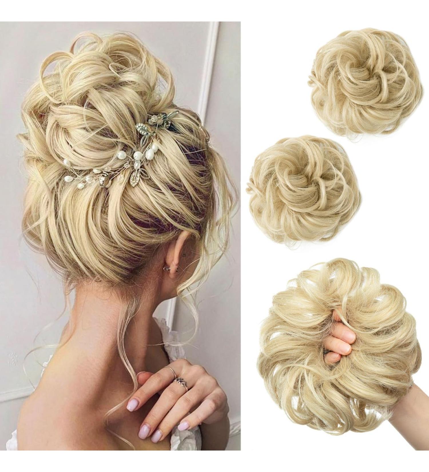 SARLA 2PCS Small Messy Hair Bun Scrunchies | Synthetic Updo Hair Extensions for Women - Ash Blonde - Buy Online on SooperMarket.com
