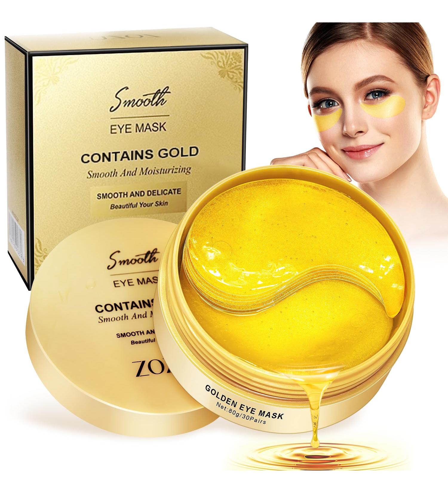 24K Gold Eye Pads - 60 Anti-Aging Masks for Dark Circles Puffiness & Wrinkles with Hyaluron & Collagen - Buy Online on SooperMarket.com