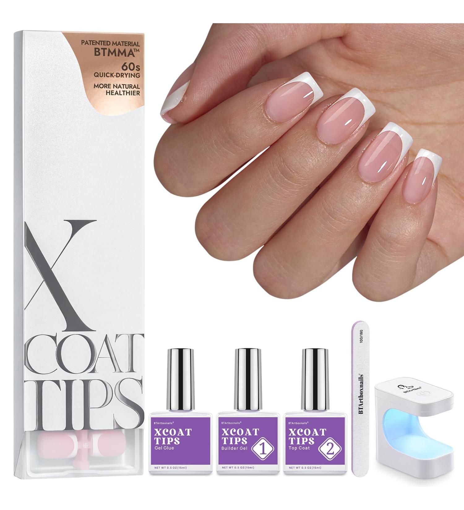 BTArtbox XCOATTIPS Gel Nail Kit - Short Square French Tip Press On Nails with Pink Soft Gel Tips Dual Protection & Nail Lamp - Buy Internationally - Buy Online on SooperMarket.com