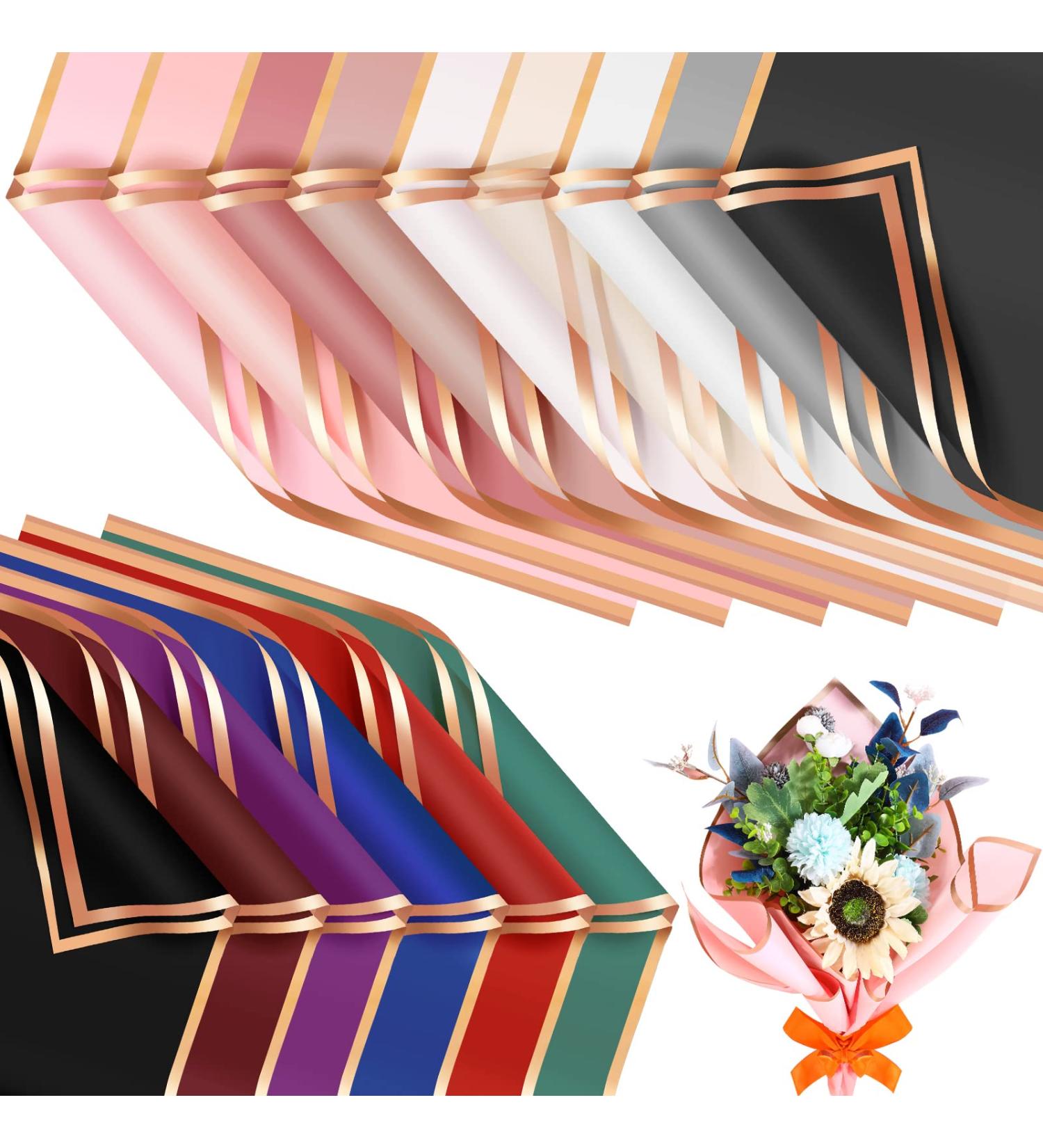 Mimorou Flower Wrapping Paper - 150 Sheets, Gold Edge, Waterproof, 23.6x23.6 Inch - DIY Crafts & Gift Packaging - 15 Colors - Buy Online on SooperMarket.com