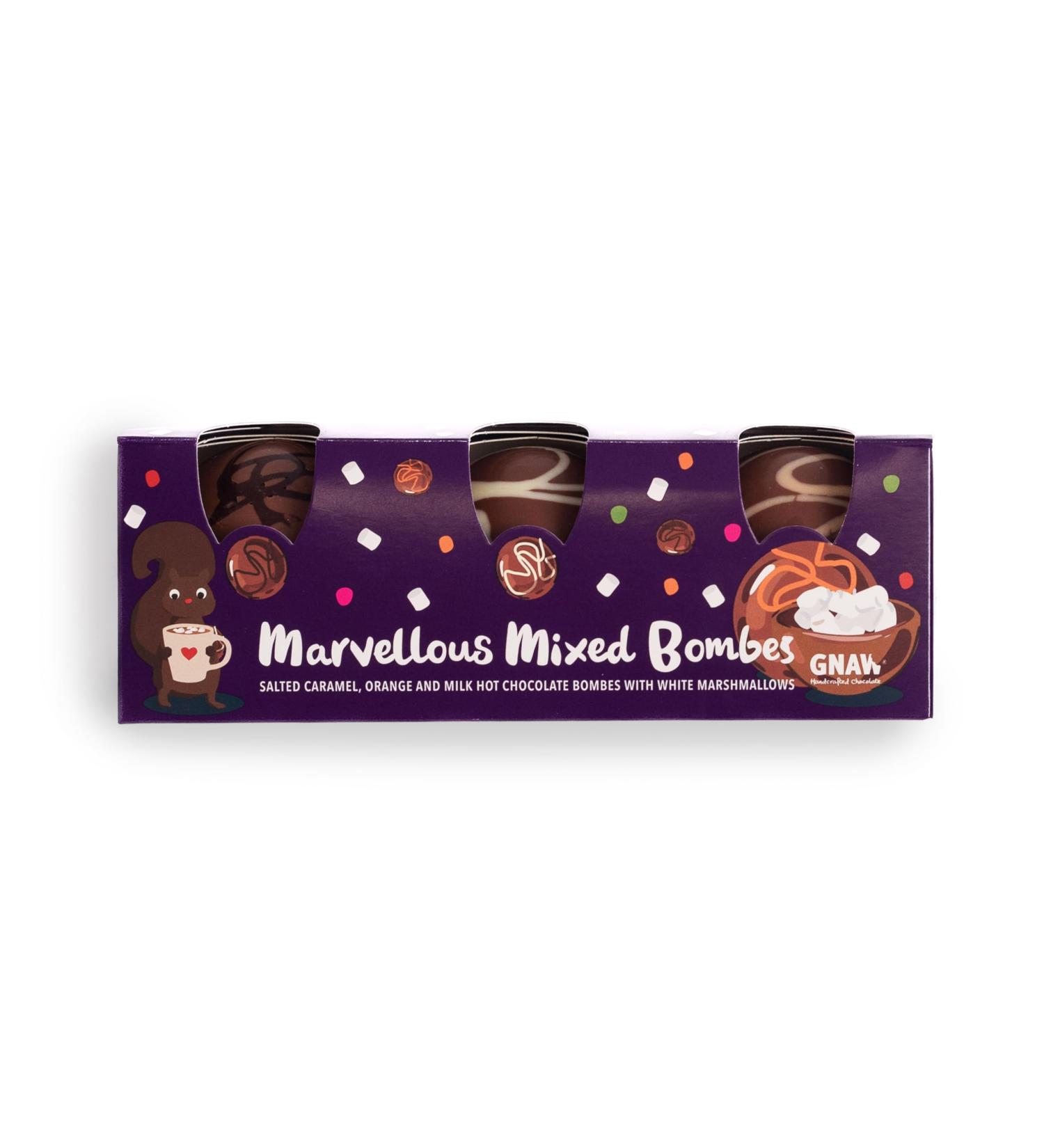 GNAW Marvellours Mixed Luxury Hot Chocolate Bomb Gift Set - 3 Delicious Flavours: Salted Caramel Milk Chocolate and Orange - Chocolate Bombs Filled With Mini Marshmallows - Buy Online on SooperMarket.com