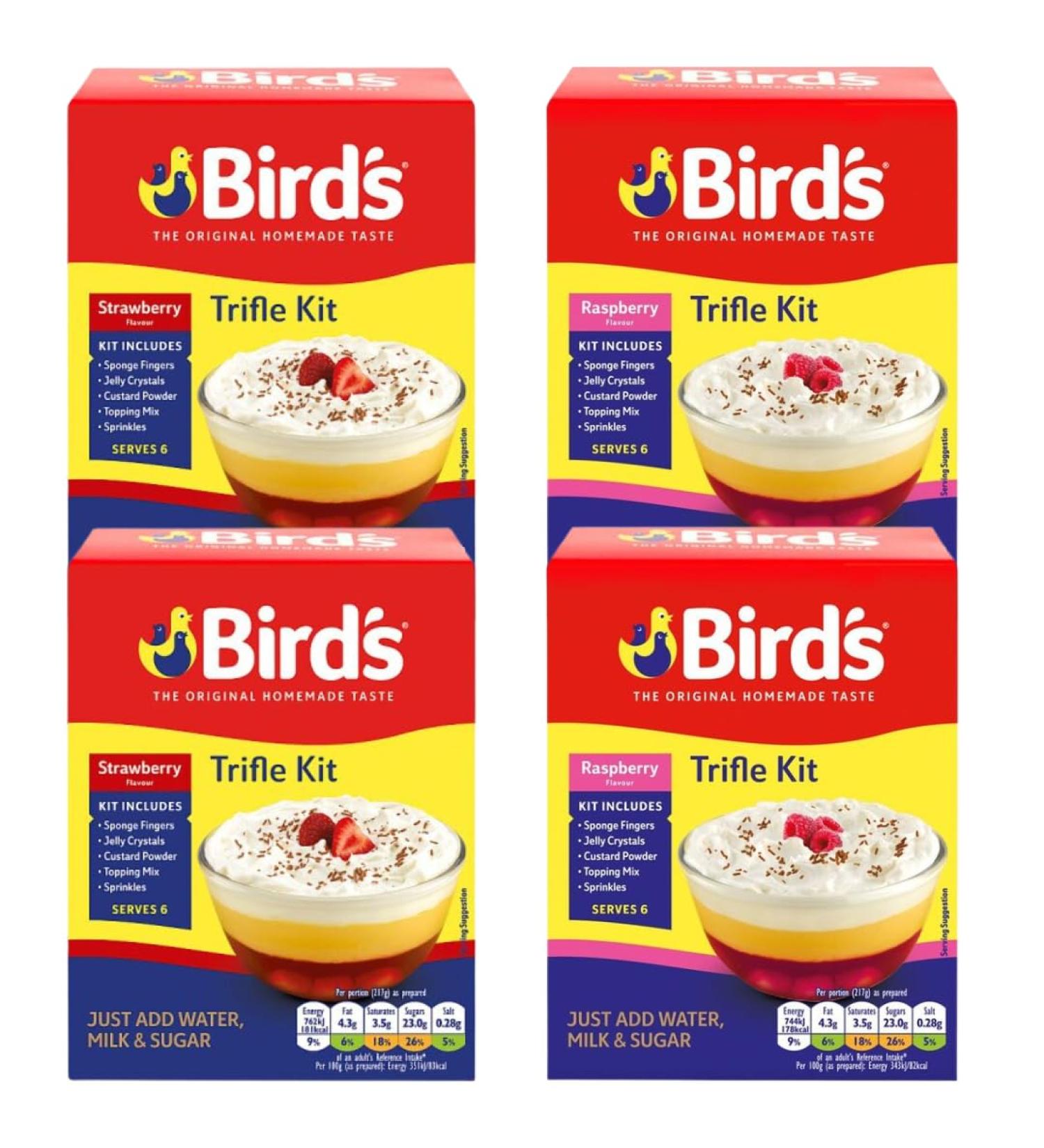 Trifle Bundle with Birds Strawberry Trifle Mix 141g x2 and Raspberry Trifle Mix 141g x2 (4 Pack) - Buy Online on SooperMarket.com