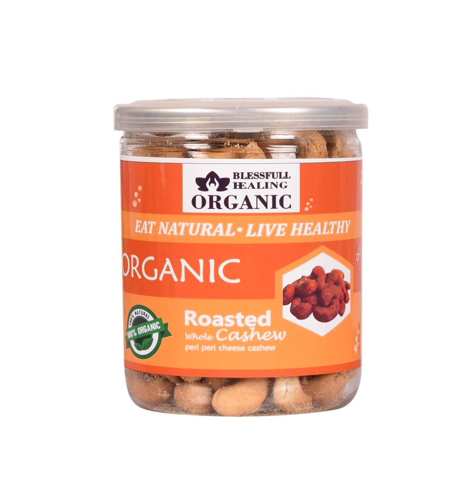 Blessfull Healing Organic Natural Vegan Peri Peri Cheese Roasted Whole Cashew Nuts Crunchy Kaju 250 Gram - Buy Online on SooperMarket.com