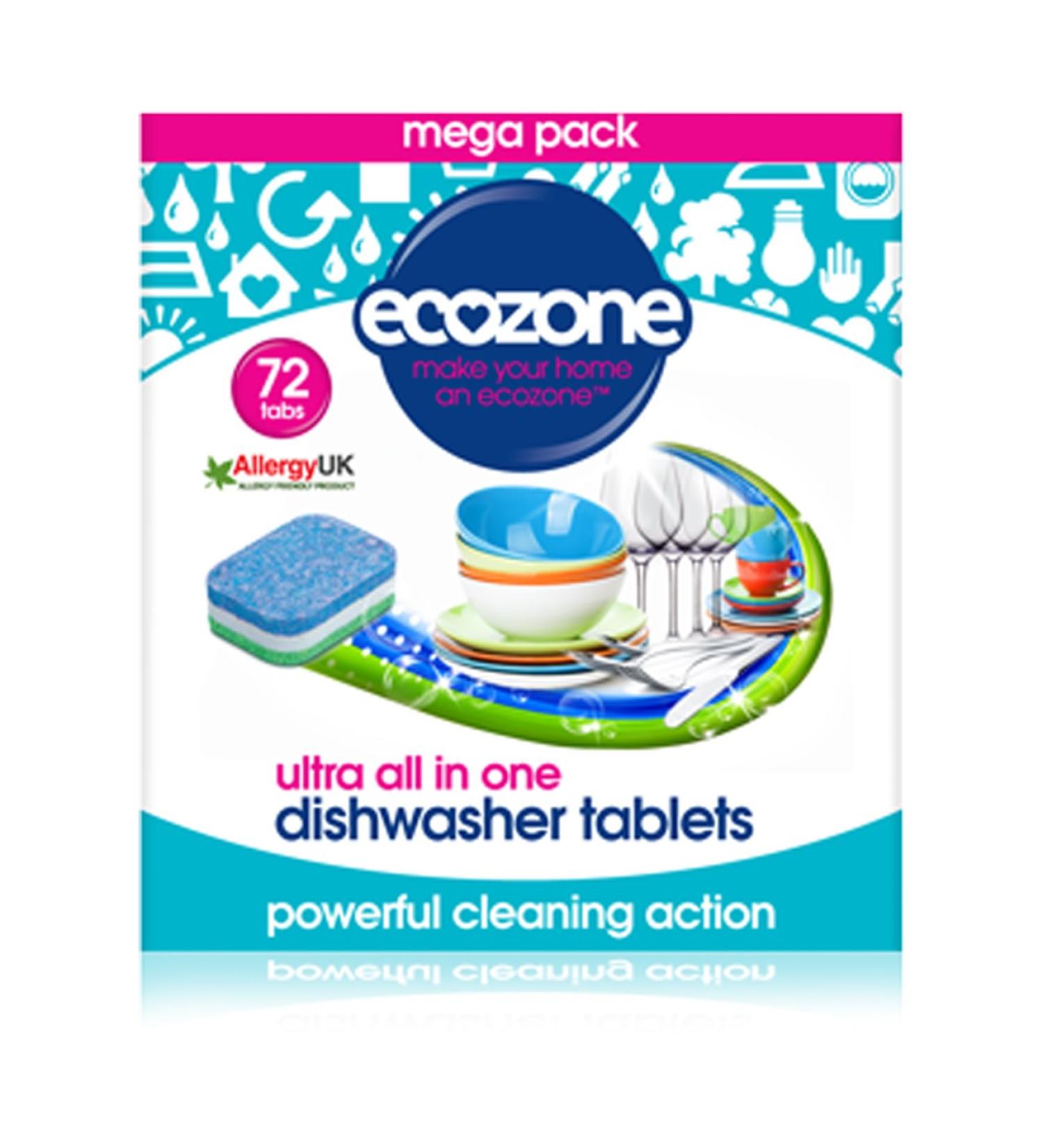 Ecozone Ultra All-In-One Dishwasher Tablets - 72 Vegan Capsules, Non-Toxic & Plant-Based Formula for Sparkling Clean Dishes - Buy Online on SooperMarket.com