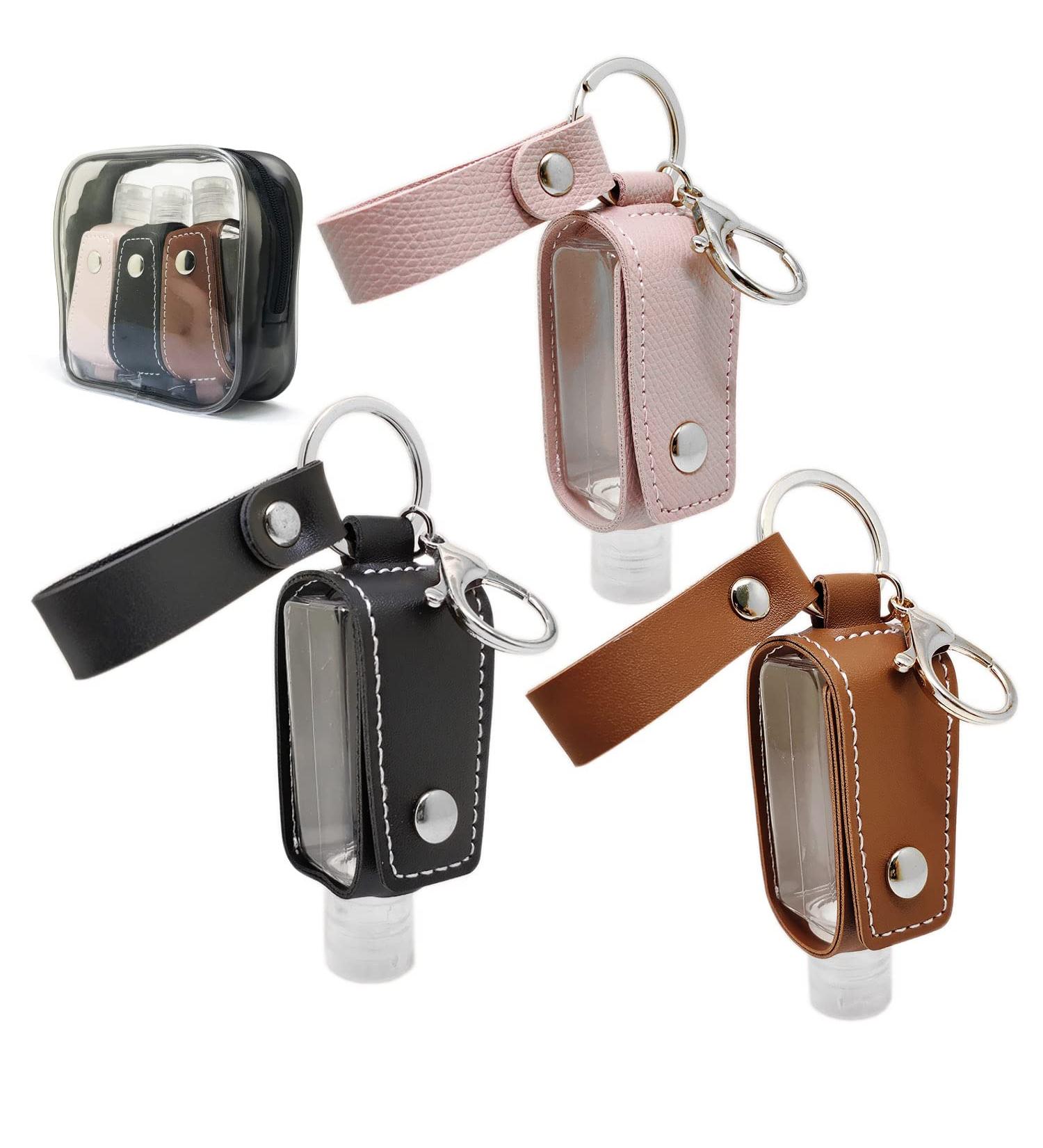 BRICUGLE Hand Sanitizer Holder Keychain with Cosmetic Storage Bag - 3 Pack Mini Travel Bottles for Handbags, Backpack, Purse - Refillable Containers in 3 Colors - Buy Online on SooperMarket.com