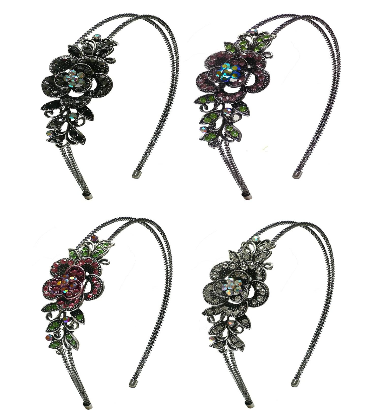 Set of 4 Crystal Flower Headbands - 4 Colors (Jet, Lavender, Rose, Crystal) - Buy Online on SooperMarket.com