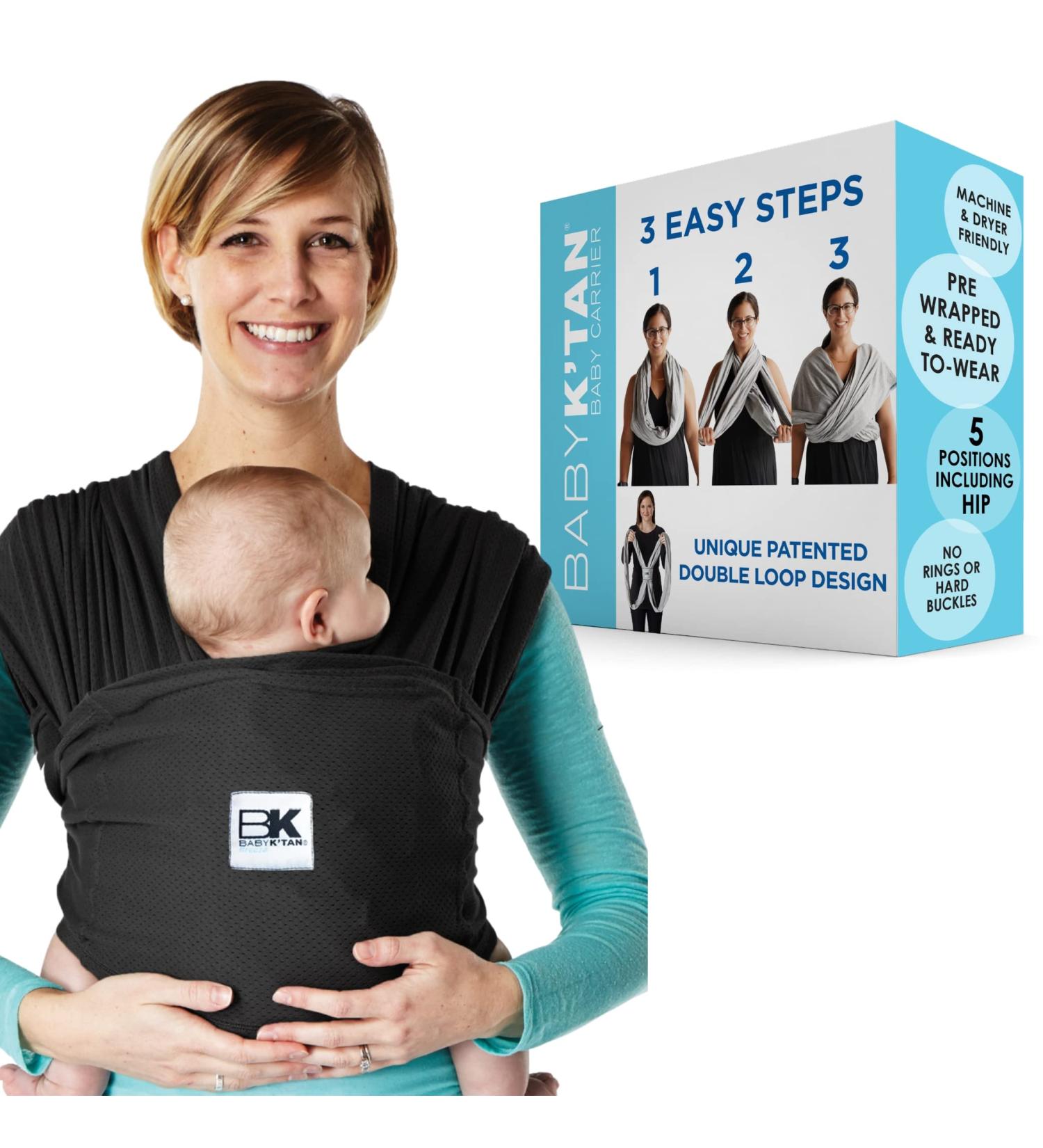 Baby K'tan Breeze Black Small Baby Wrap Carrier - Infant & Child Sling for Newborns up to 35 lbs - No Tying or Rings - Easy Babywearing for Parents - Size Small - Buy Online on SooperMarket.com