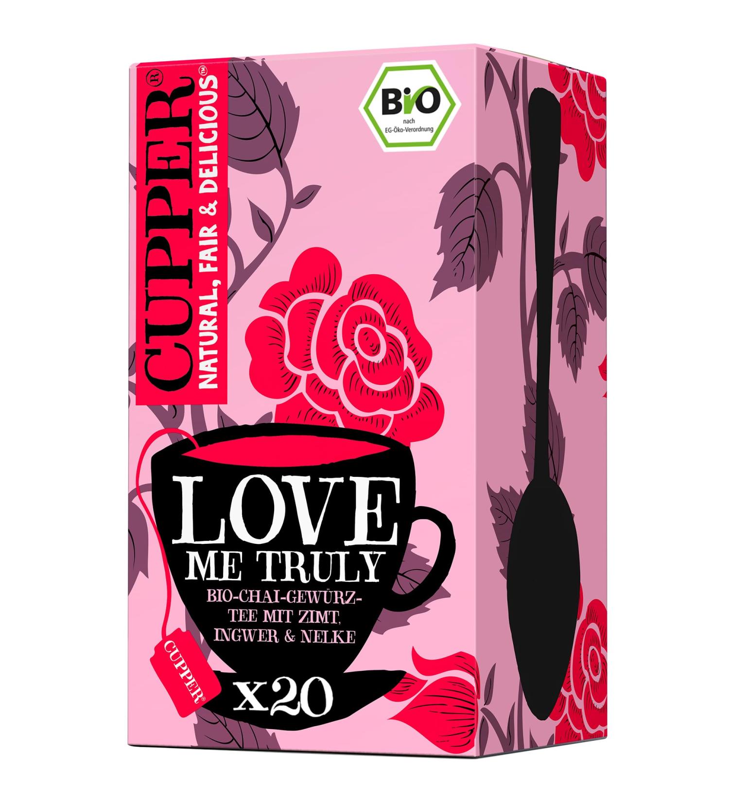 Cupper Bio Chai Spice Tea Love Me Truly - 20 Fair Trade Eco-Friendly Tea Bags for Delicious Chai Experience - Buy Online on SooperMarket.com