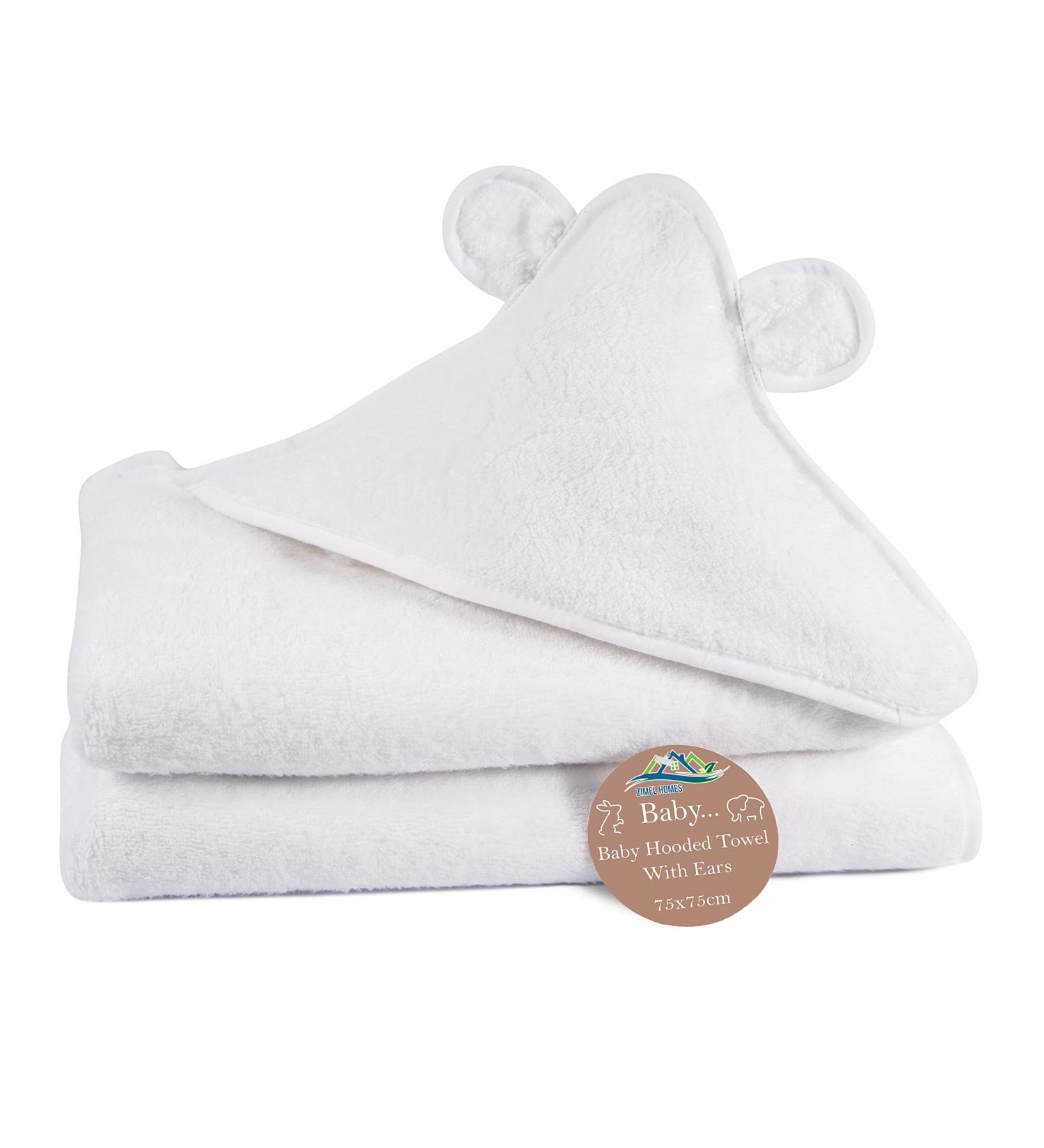 Super Soft 100% Cotton Hooded Baby Towel with Ears | 75x75cm | Highly Durable | Pack of 1 White Towel - Buy Online on SooperMarket.com
