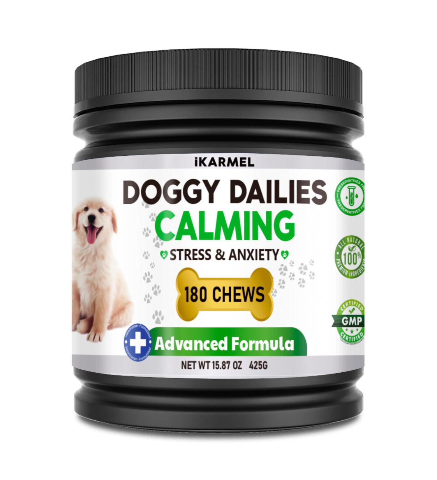 Doggy Dailies Calming Chews | Anxiety & Stress Relief for Dogs | 180 Chewable Treats | Supports Nervous Dogs | Promotes Calmness in 4-6 Weeks - Buy Online on SooperMarket.com