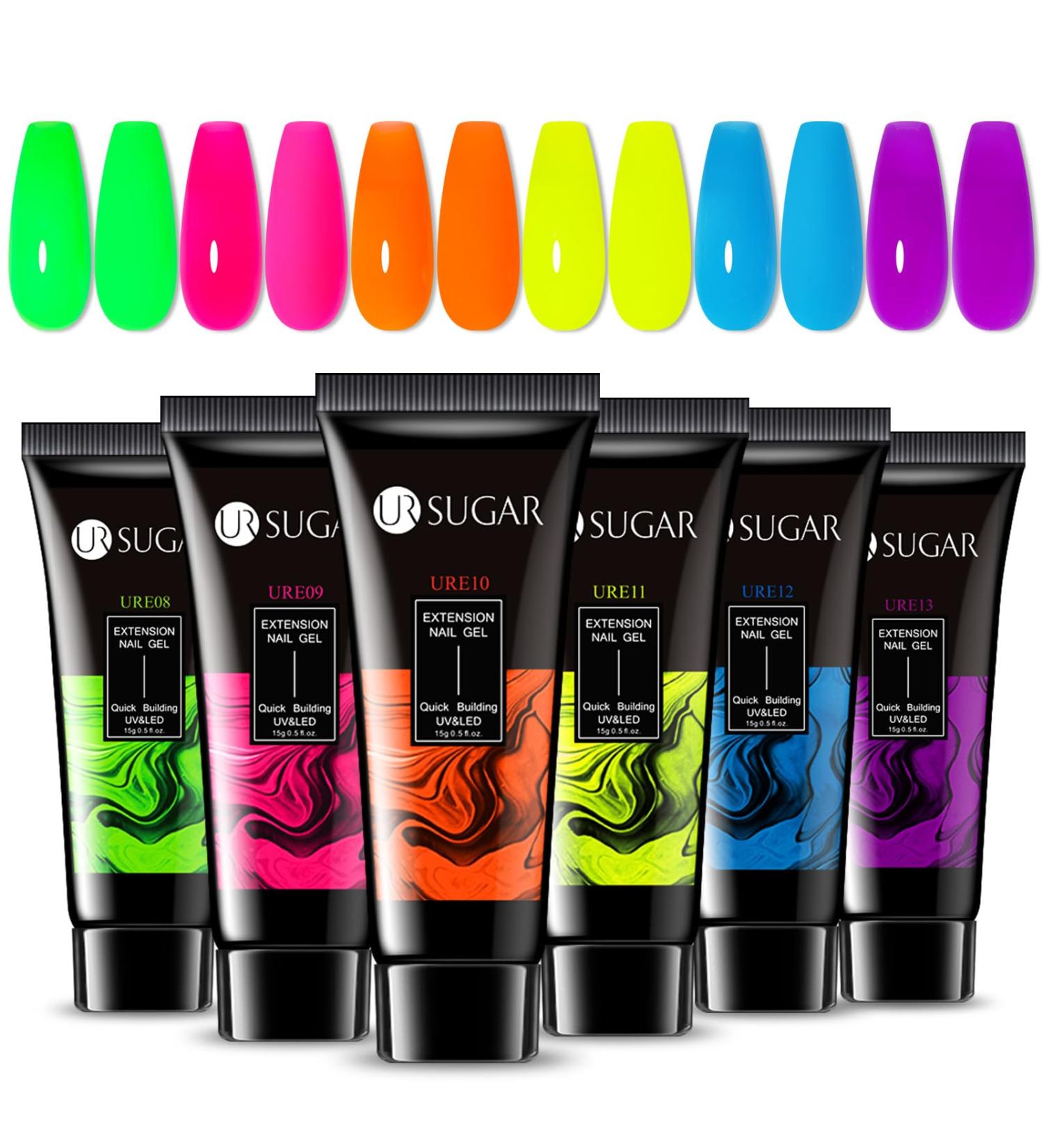 Ur Sugar Polygel Set Neon - 6 Color Nail Extension Gel Tubes | Green & Yellow Builder Gel for Perfect Nails | International Shipping Available - Buy Online on SooperMarket.com