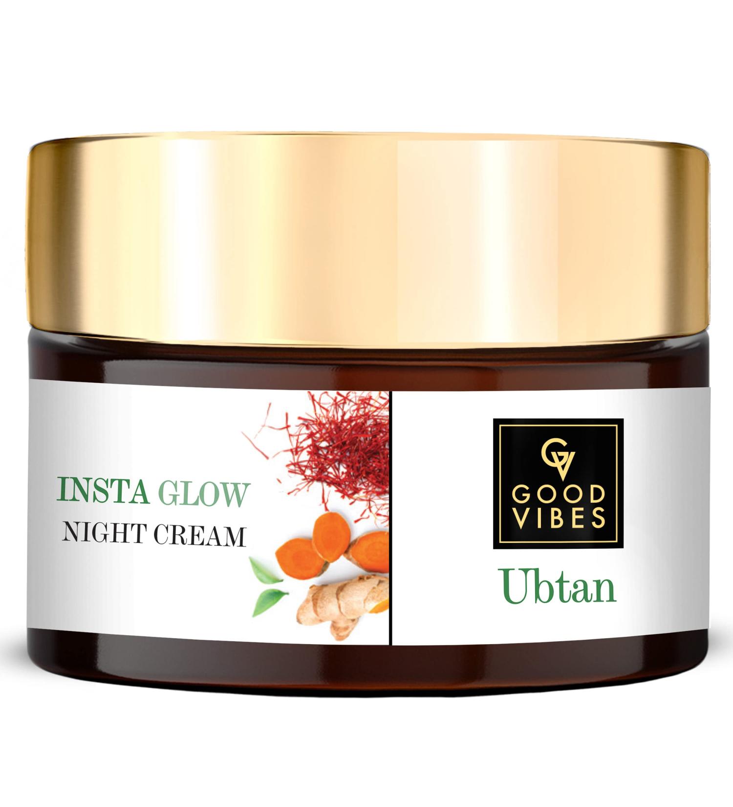 Good Vibes Ubtan Night Cream | Saffron Turmeric & Vitamin B3 | Hydrating Overnight Moisturizer | Paraben & Sulfate Free | 1.76 Oz / 50ml - Buy Online on SooperMarket.com