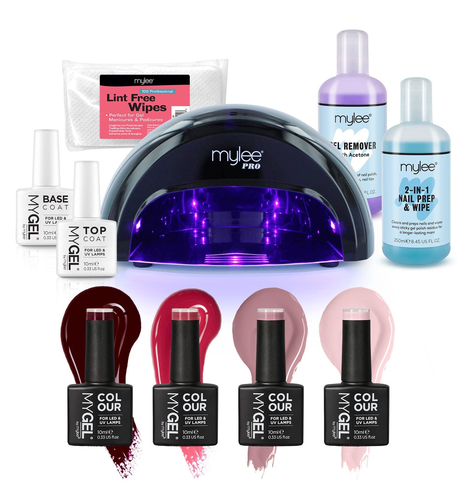 Mylee Complete Gel Nail Kit with LED Lamp - 4 Colors, Top & Base Coat, Salon Series Lamp, Gel Remover - Black - Buy Online on SooperMarket.com