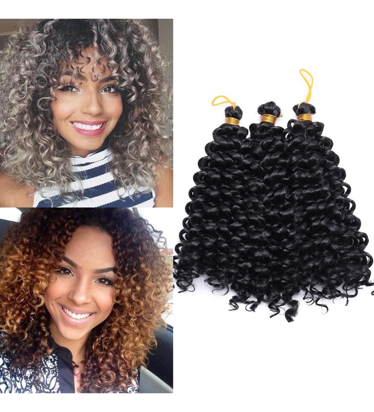 Tess Curly Crochet Hair Extensions - Short Water Wave 8 Synthetic Braids | 3 Bundles Natural Black (90g) - Buy Online on SooperMarket.com