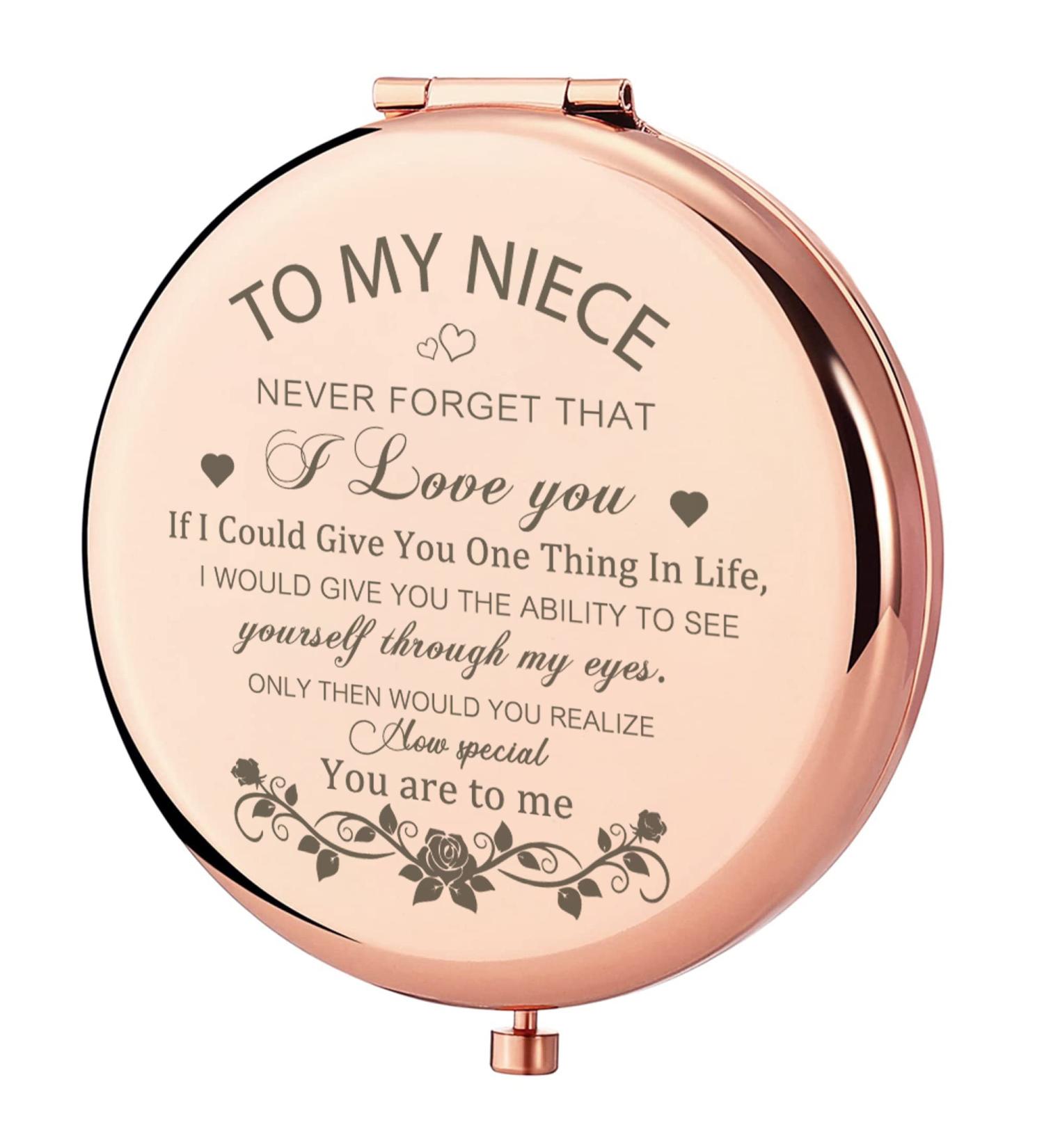 Rose Gold Niece Compact Mirror - Perfect Niece Gift from Aunt | Birthday, Graduation, Wedding, Christmas - Buy Online on SooperMarket.com