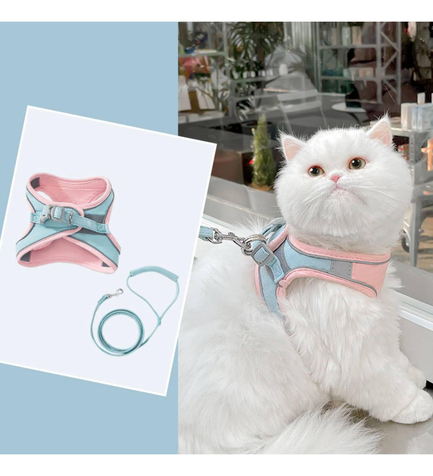 Fueegue Cat Harness with Leash Escape Proof Adjustable Soft for Cats and Dogs Puppy Harness Pink M