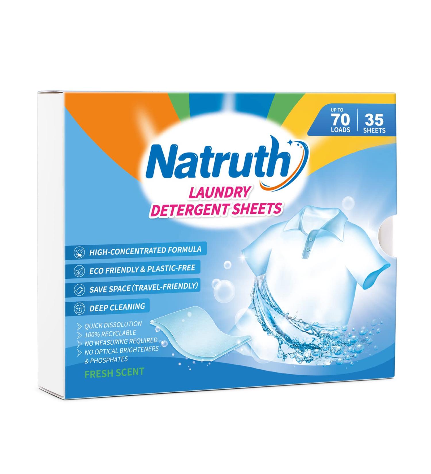 NATRUTH Natural Laundry Detergent Sheets - 35 Fresh Scented Biodegradable Strips for 70 Loads - Travel-Friendly & Plastic-Free - Buy Online on SooperMarket.com