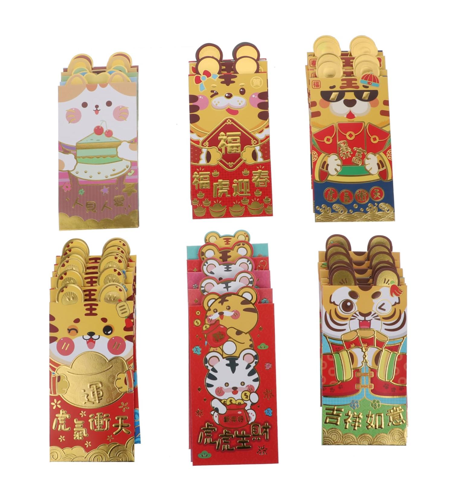 TEHAUX 36pcs 2022 Year of The Tiger Red Packet Lucky Money Red Envelope Spring Festival Money Envelopes Traditional Hong Bao Portable Red Paper 3D Chinese Zodiac Red Envelope Bag - Buy Online on SooperMarket.com