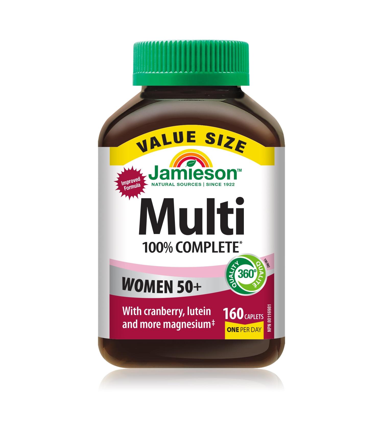Jamieson 100% Complete Multivitamin for Adult Women 50+ Value Size with Cranberry Lutein & Magnesium 160 count (Pack of 1) - Buy Online on SooperMarket.com