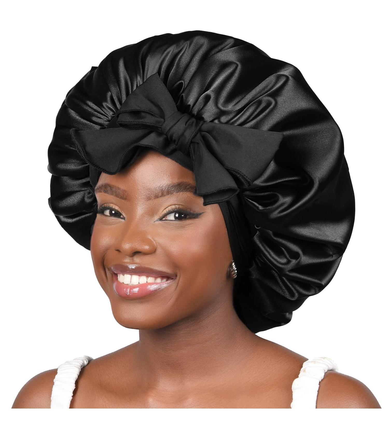 YANIBEST Double Layer Satin Lined Silk Bonnet for Sleeping | Large Black Bonnet for Black Women - Buy Online on SooperMarket.com