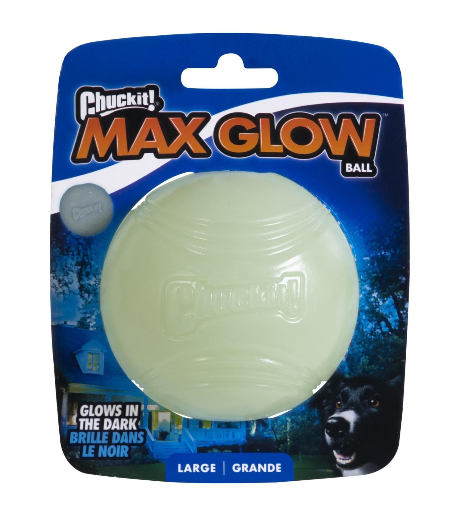 Chuckit! Max Glow Ball Large - Phosphorescent Rubber Dog Ball - Soft & Safe - 7.5 cm Diameter - Ideal for Nighttime Play - Buy Online on SooperMarket.com