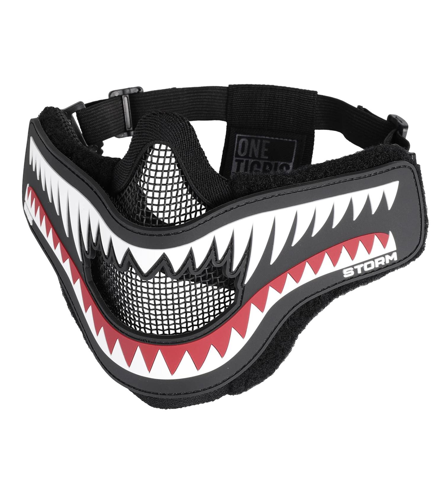 OneTigris X Storm Airsoft Mask - Tactical Mesh Face Protection with Removable Shark Jaw Morale Patch - Buy Online on SooperMarket.com