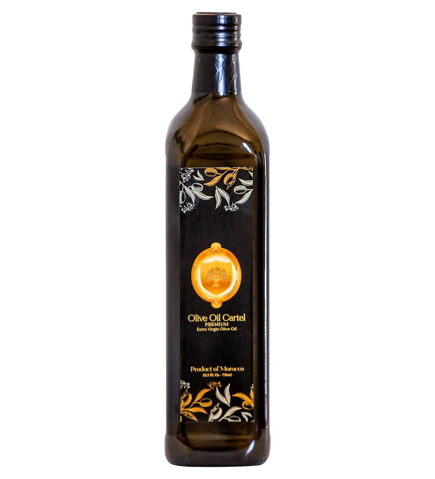 Olive Oil Cartel Premium Moroccan Extra Virgin Olive Oil - 25.4 FL Oz - High Polyphenol Gold Award Winner - Low Acidity - Unblended Single Source Family Farm EVOO - Cooking Gift - Picholine Marocaine - Buy Online on SooperMarket.com