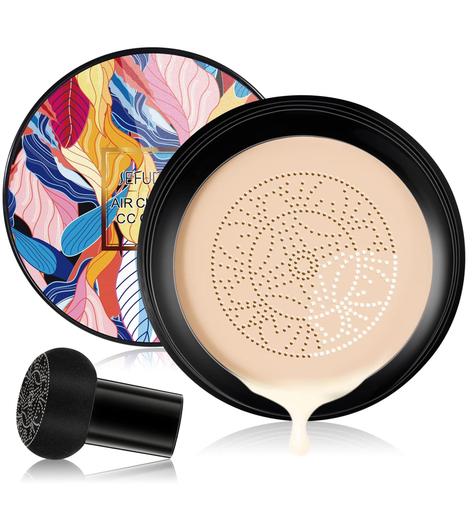 Mushroom Head Air Cushion CC Cream Moisturizing Concealer CC Cream Foundation Long Lasting Brighten Makeup Base with Mushroom Applicator Even Skin Tone for All Skin Types (Ivory) - Buy Online on SooperMarket.com
