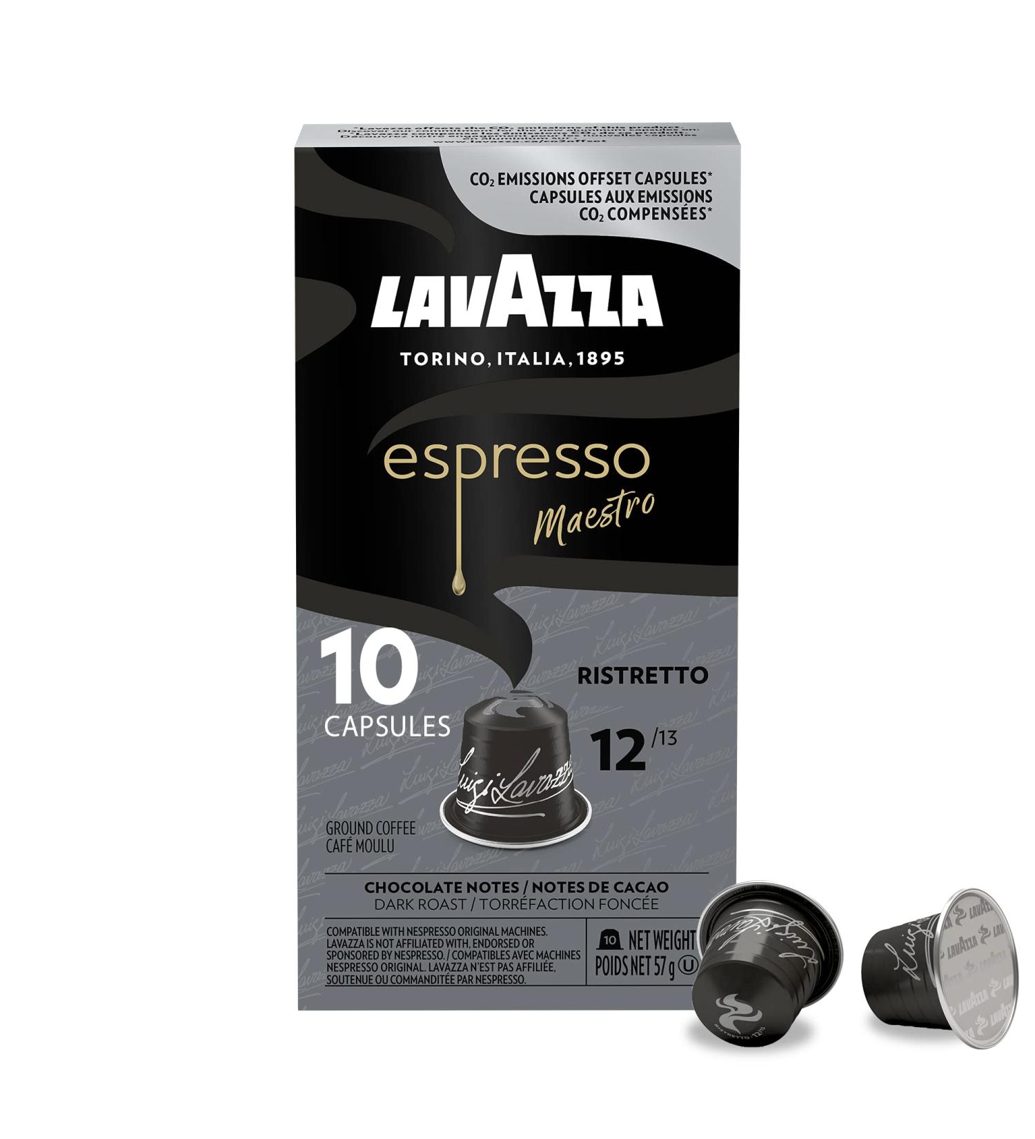 Lavazza Espresso Maestro Ristretto Dark Roast Coffee Capsules Compatible with Nespresso Original Machines Intense and Full-bodied notes of chocolate and caramel (10 pack) Maestro Ristretto 10 count (Pack of 1) - Buy Online on SooperMarket.com