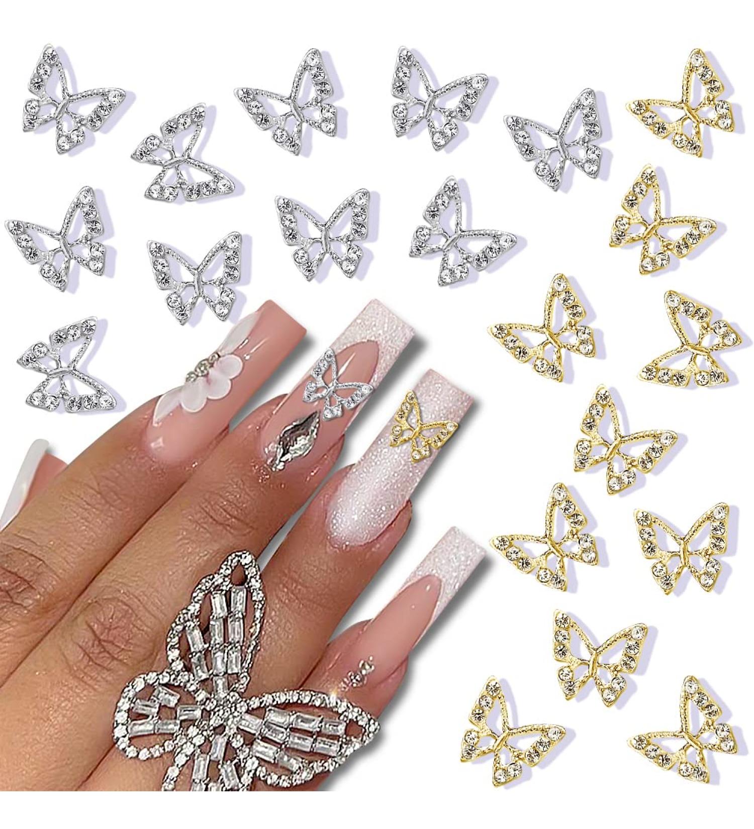 20Pcs Alloy Butterfly Nail Charms - 3D Metal Rhinestones for Acrylic Nails | Shiny Crystal Nail Art Gems for DIY Manicure - Women's Nail Decoration Supplies - Buy Online on SooperMarket.com