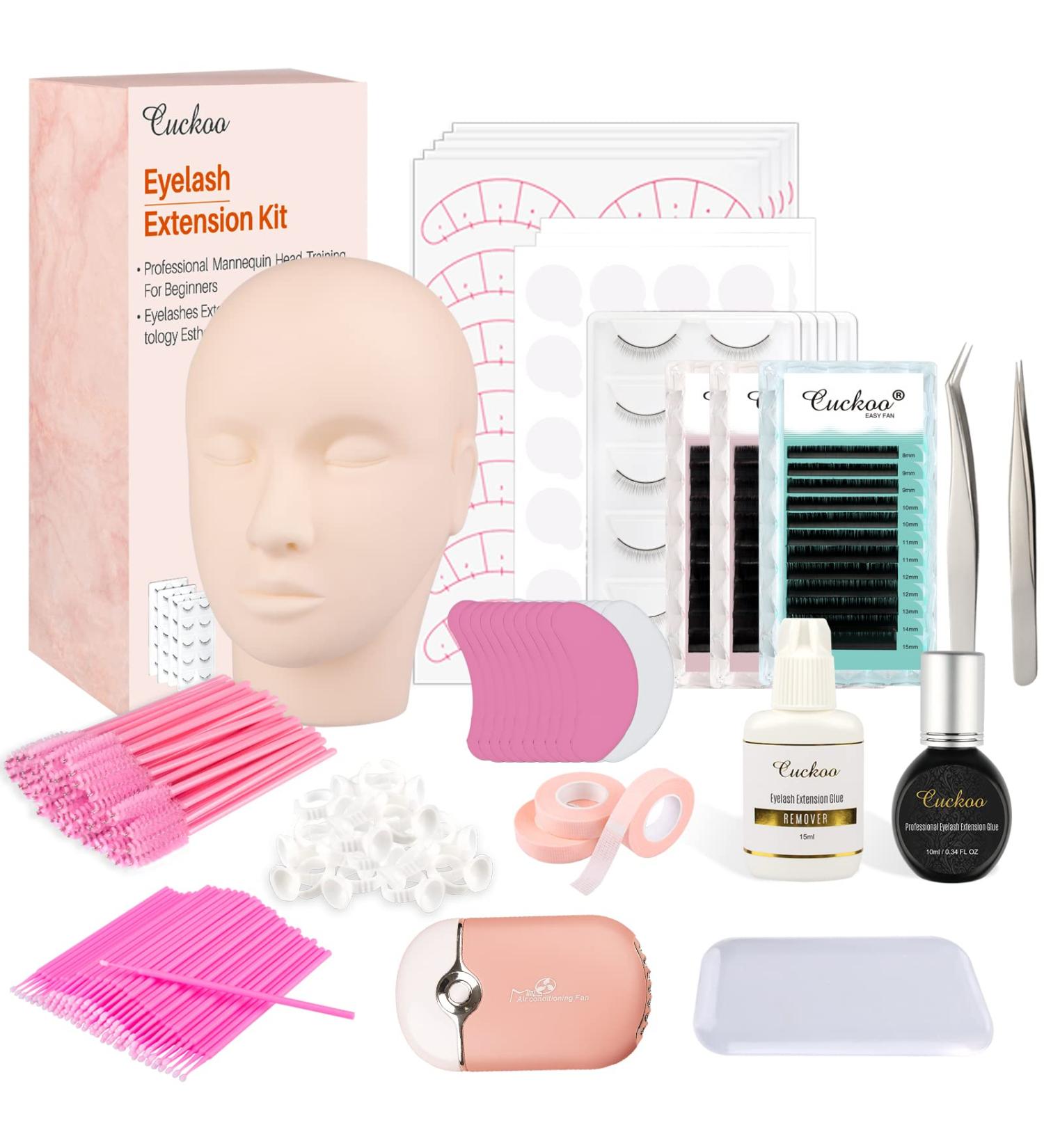 Cuckoo Eyelash Extension Kit - Mannequin Head Practice Set for Beginners with Mini Fan Dryer - Training Supplies for Lash Grafting - Extension Kit A3 - Buy Online on SooperMarket.com