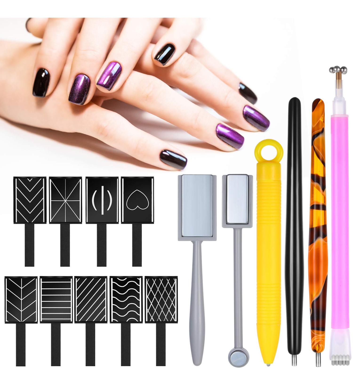 15-Piece Nail Magnet Tool Set for DIY Gel Polish Nail Art | Double-Ended Magnetic Pen, Plate, Stick | Magnet Wand Board for Professional Results - Buy Online on SooperMarket.com