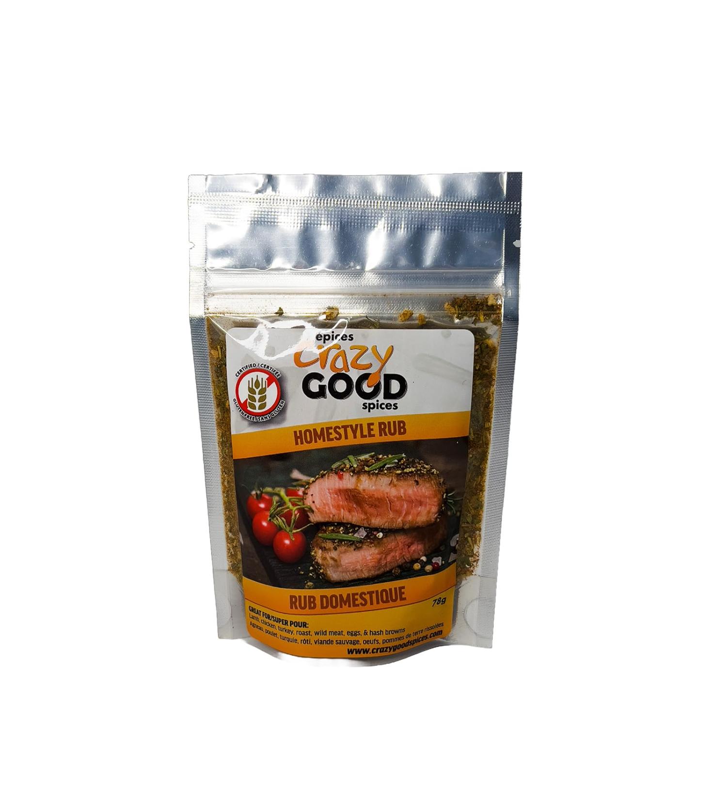 Crazy Good Spices Natural Essential Pack Certified Gluten Free From Natural Ingredients - 1 Count - HOMESTYLE RUB flavour - RUB DOMESTIQUE (78g) - Buy Online on SooperMarket.com