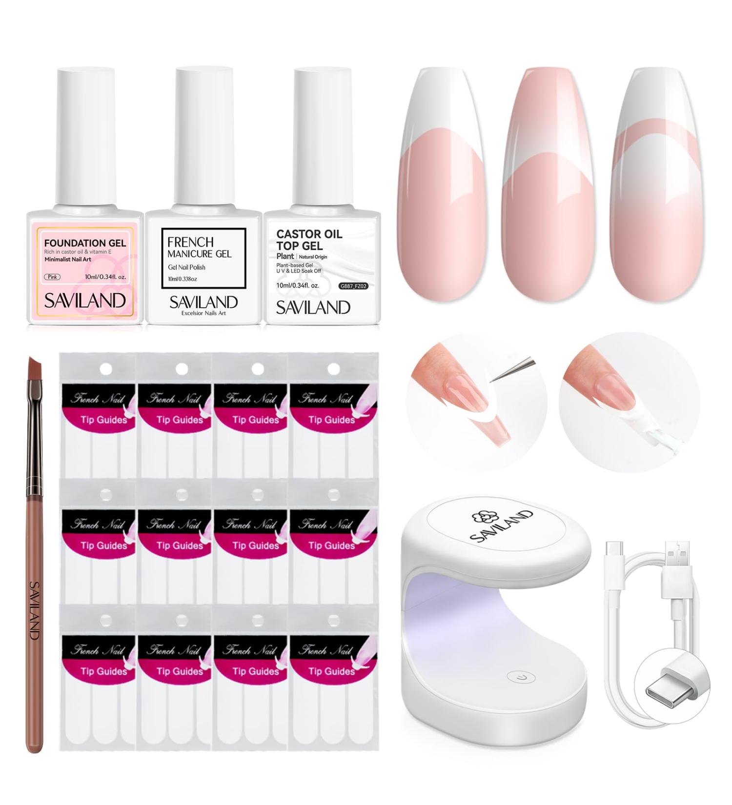 Saviland French Manicure Kit: White French Gel Nail Polish Fast French Tips Guide Stickers Complete French Tip Tool Easy French Nail Brush Home Beginners French Nails 8B-French Manicure Nail Kit2 - Buy Online on SooperMarket.com