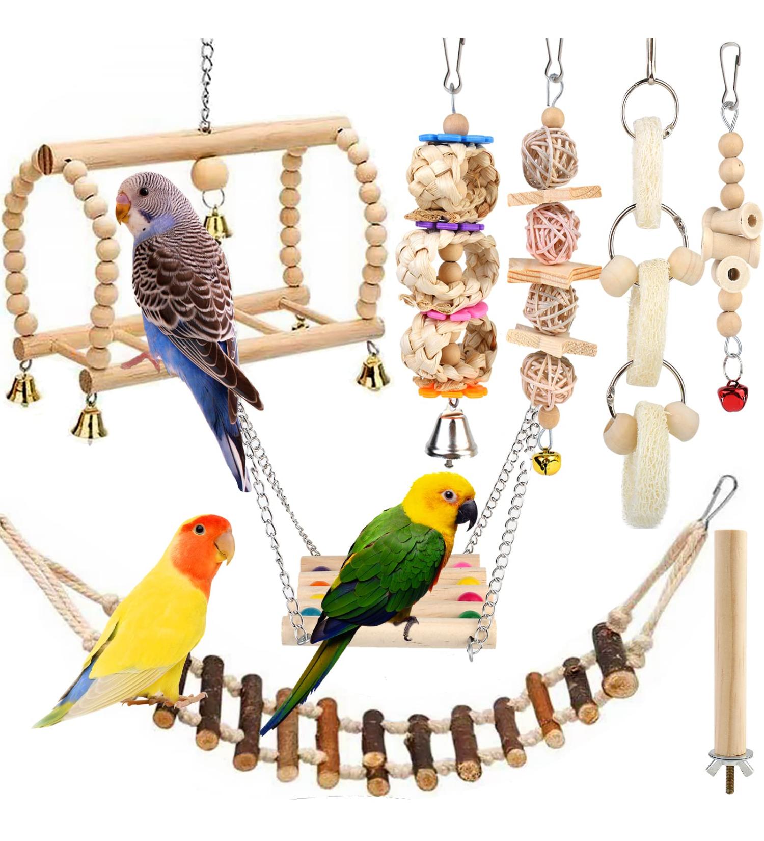 8 PC Colorful Bird Toys for Parrots Budgies Conures & Love Birds - Cage Swing & Hanging Bell - Buy Online on SooperMarket.com