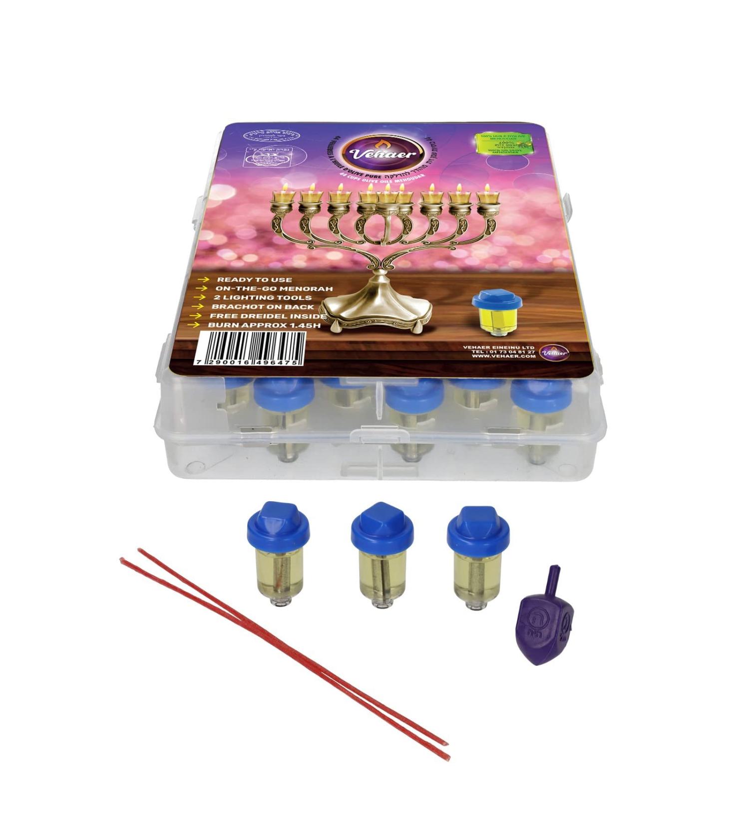 SHALHEVET LIGHT Vehaer 44 Prefilled Cups Hanukkah Chanukah Olive Oil Ready to Use Fits Most Menorah (Liquid Oil 1:45 HR Small) Liquid Oil 1:45 HR S - Buy Online on SooperMarket.com