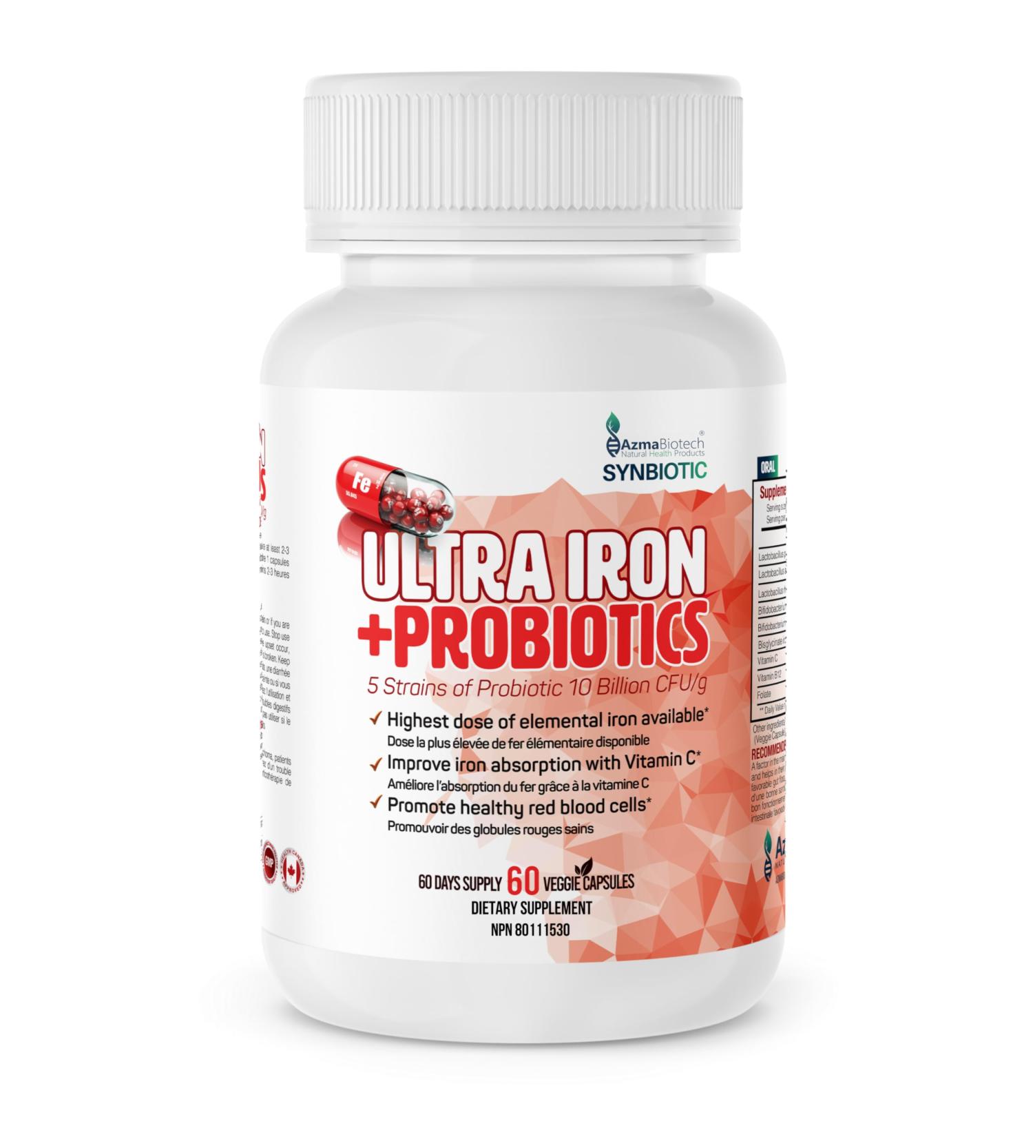 Probiotics Iron Supplements for Women & Men - 500 mg (60 Iron Caps) Probiotics 10 Billion CFU/g & Vitamins C B12 E & Folate - Iron Bisglycinate Blood Builder - Vegan Iron Probiotics for Men & Women - Buy Online on SooperMarket.com