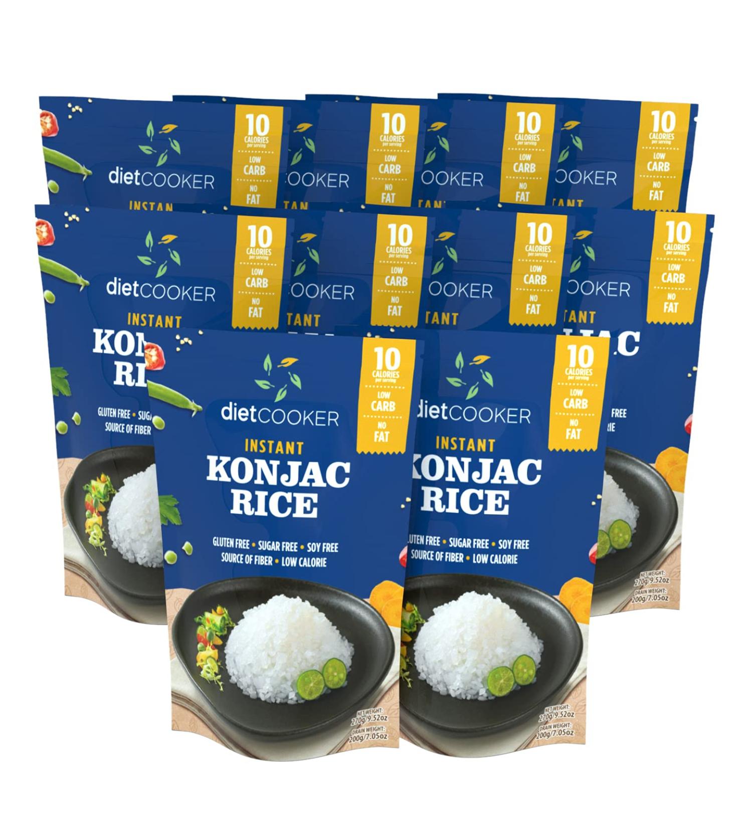 Diet Cooker Konjac Rice 9.52 oz (10 Pack) - Keto & Vegan Friendly, Odor Free, Low Calorie, Zero Net Carbs - Slim Rice for Healthy Diets - Buy Online on SooperMarket.com