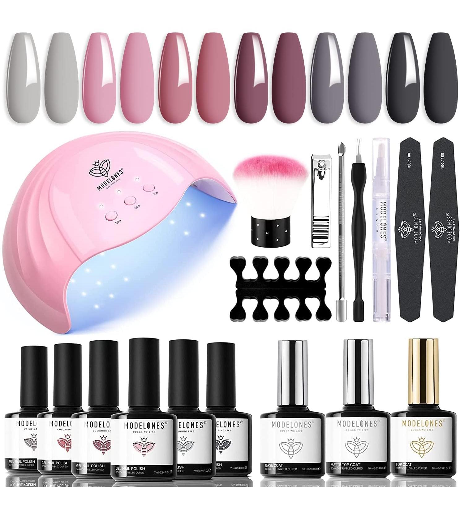 Modelones Gel Nail Polish Kit with U V Light 48W Nail Dryer Lamp Pink Brown Nude Gel Nail Polish Set Soak Off Base and Top Coat Nail Tools French Manicure Design Nail Art Starter Kit Mother's Day Gift for Women - Buy Online on SooperMarket.com