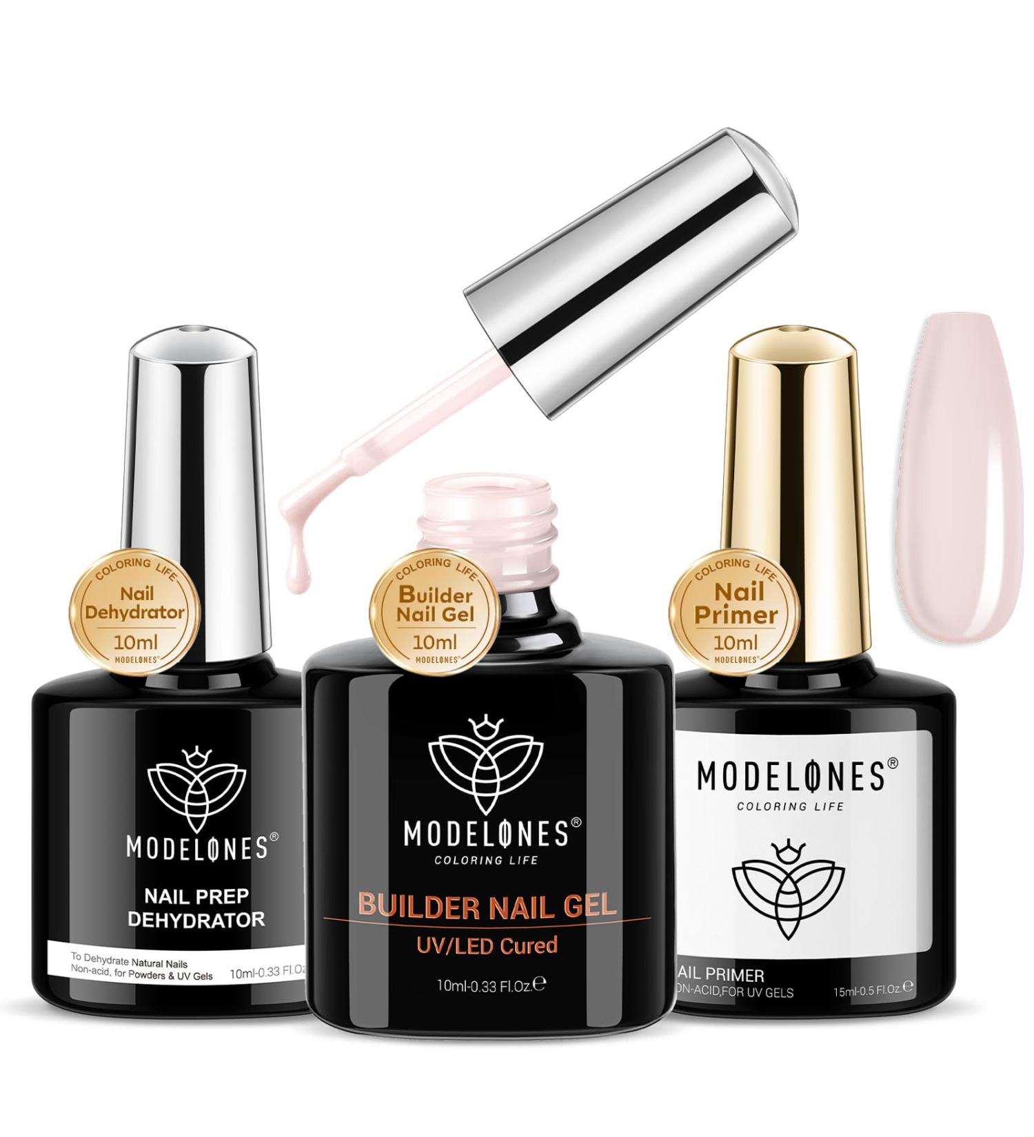 Modelones Pink Builder Gel Set - Professional Nail Primer & Dehydrator for Superior Bonding and Strength - Extension Builder Gel in a Bottle for Nail Hard Gel - Nude Pink Shade - Buy Online on SooperMarket.com