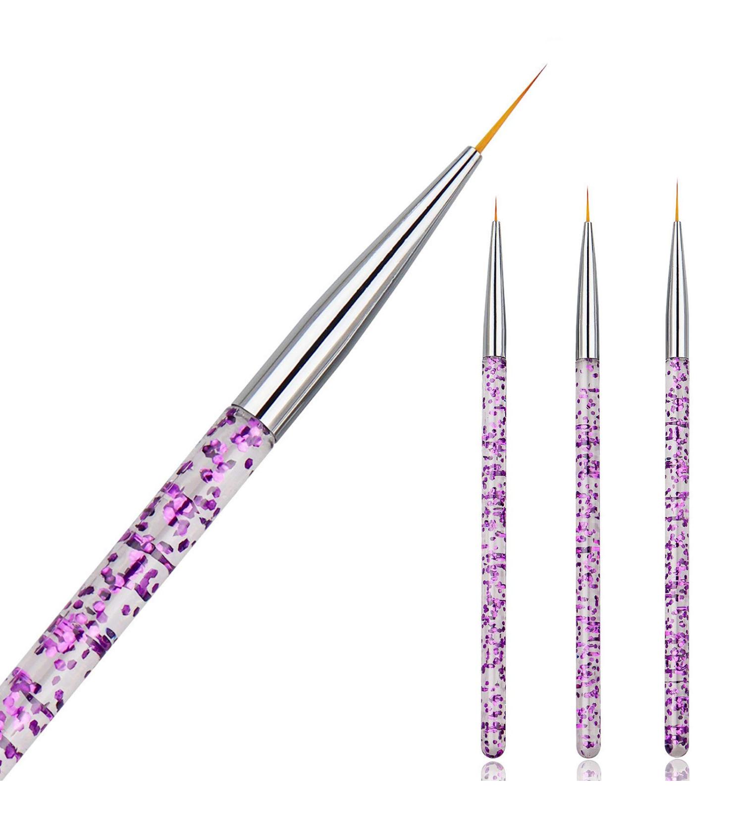 Hanyousheng 3 Pcs Nail Art Brushes Set - Fine Detail Paint Brush Pen for DIY & Professional Nail Art Design - Purple - Buy Online on SooperMarket.com