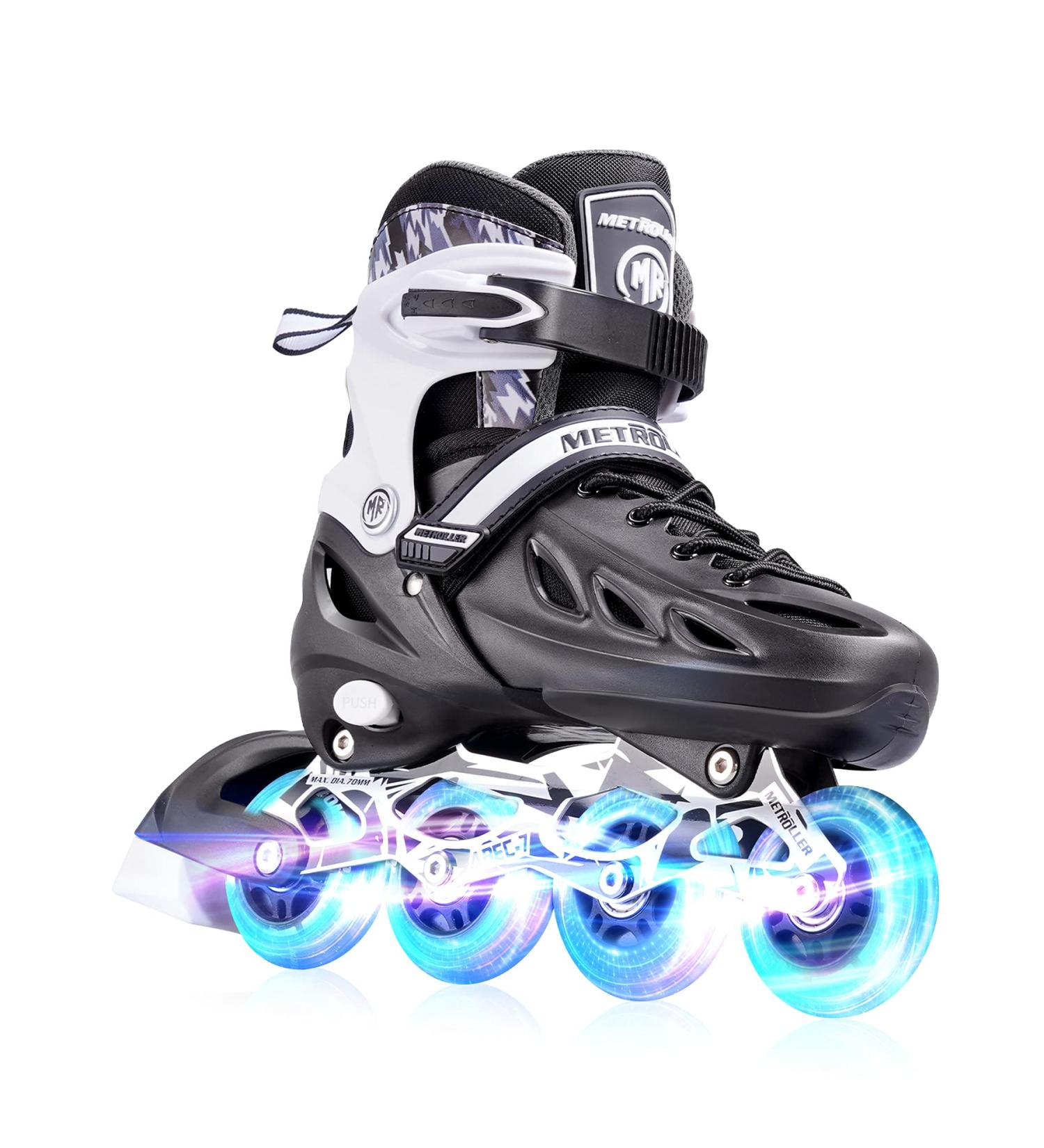 METROLLER Adjustable Inline Skates with Light Up Wheels - Black Large (4-7 US) - Beginner Rollerblades for Girls, Boys, Women, Men - Buy Online on SooperMarket.com