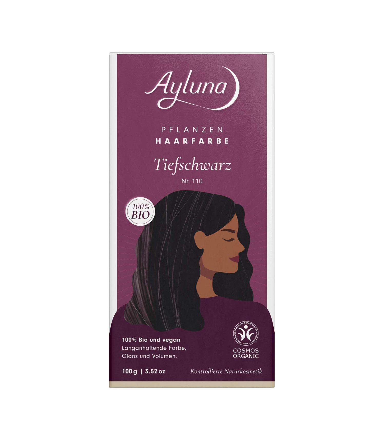Ayluna plant hair color 110 deep black vegan hair color with henna Indian Krapp Fenugreek & chamomile for a long -lasting color gloss & volume ammonia -free 100% gray hair cover 100g deep black (1 Pack)